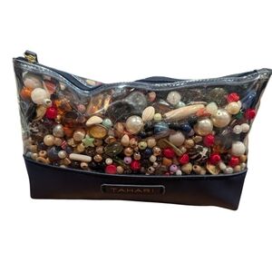 Tahari Navy Cosmetic Pouch Full Of Craft Beads Surprise Bag